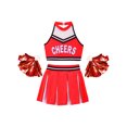thumbnail image 3 of Xnihocha Girls Classic Cheerleading Team Uniform Mesh Splice Crop Top with Pleated Boxer Skirts Rooter Stage Suit Red 8, 3 of 5