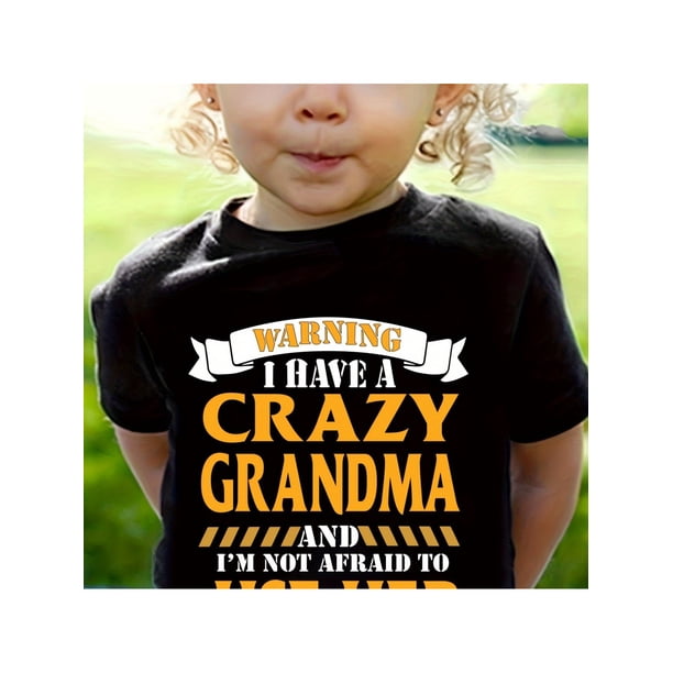 WARNING I HAVE A CRAZY GRANDMA AND I'M NOT AFRAID TO USE HER Print, Crew Neck Cotton T-shirt For Girls, Leisurely Short Sleeve Tees For Sports