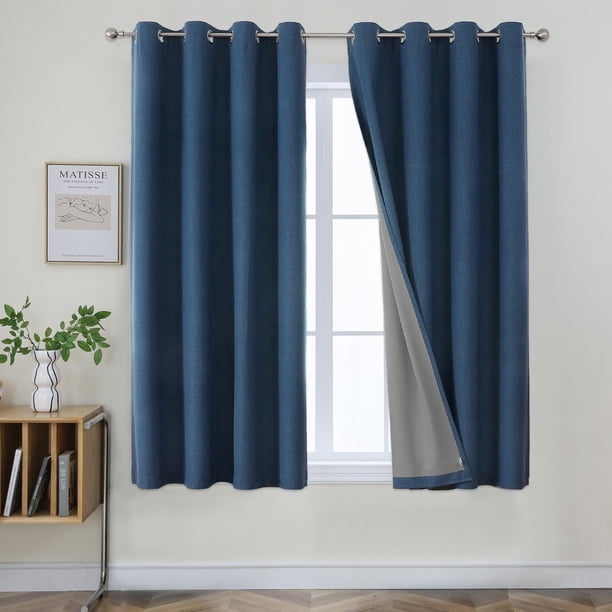 Joydeco Cortinas Opacas De Color Azul Vaquero De 63 Pulgadas De Largo, Cortinas Azules De 63 Pulgadas Para Sala De Estar, Juego De 2 Paneles Con Textura Para Oscurecer La Habitación, Cortinas Térmicas