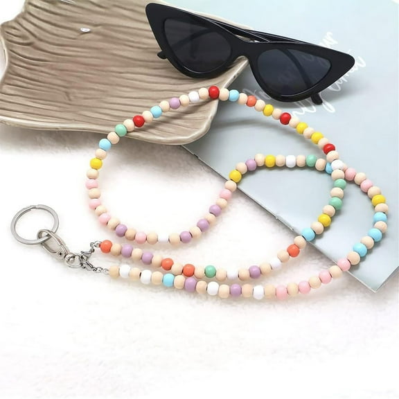 Dujiujun Colorful Wooden Beaded Teacher Lanyard ID Holder Retractable Badge Reel Keys Eyeglass Chains Glasses Chain with Card Sleeves