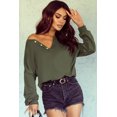thumbnail image 4 of Women's Green Buttoned V Neck Cotton Loose Fit Top, 4 of 15