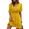 thumbnail image 2 of Femmes Robe, Robe Courte à Manches Courtes Causale à la Mode Confortable pour le Printemps pour les S Jaunes d'Été, 2 of 6