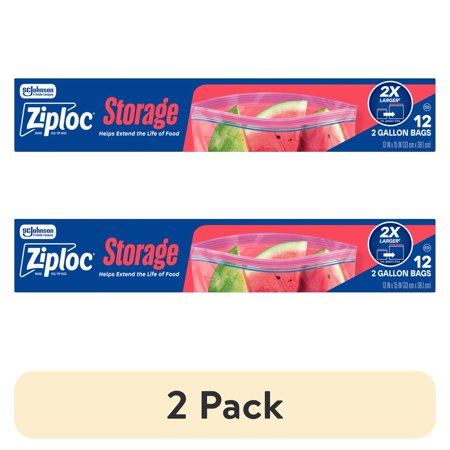 (2 pack) Ziploc® Brand Storage Bags with Power Shield Technology, Two Gallon, 12 Count