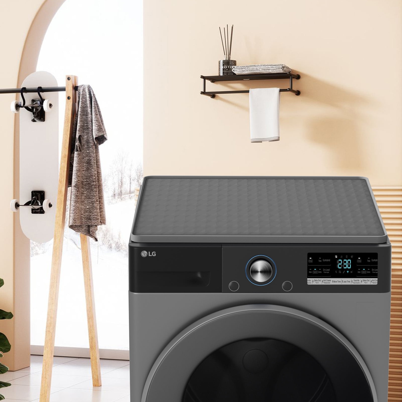 Meoldis Washing Machine & Dryer Top Protector Mat - Non-Slip Silicone Cover with Raised Edges, Washable & Waterproof