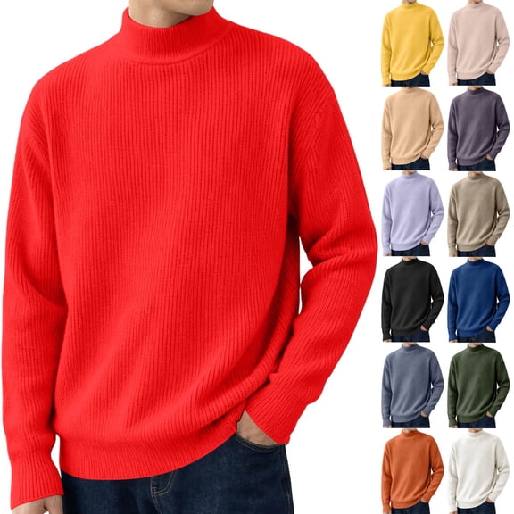 Chiccall Mens Mock Neck Sweater Long Sleeve Solid Knit Sweater Casual Loose Fit Pullover