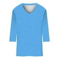 thumbnail image 4 of Oversized Tshirts for Women, 3/4 Sleeve Summer Solid V Neck Travel Tops, Blue 5XL, 4 of 5