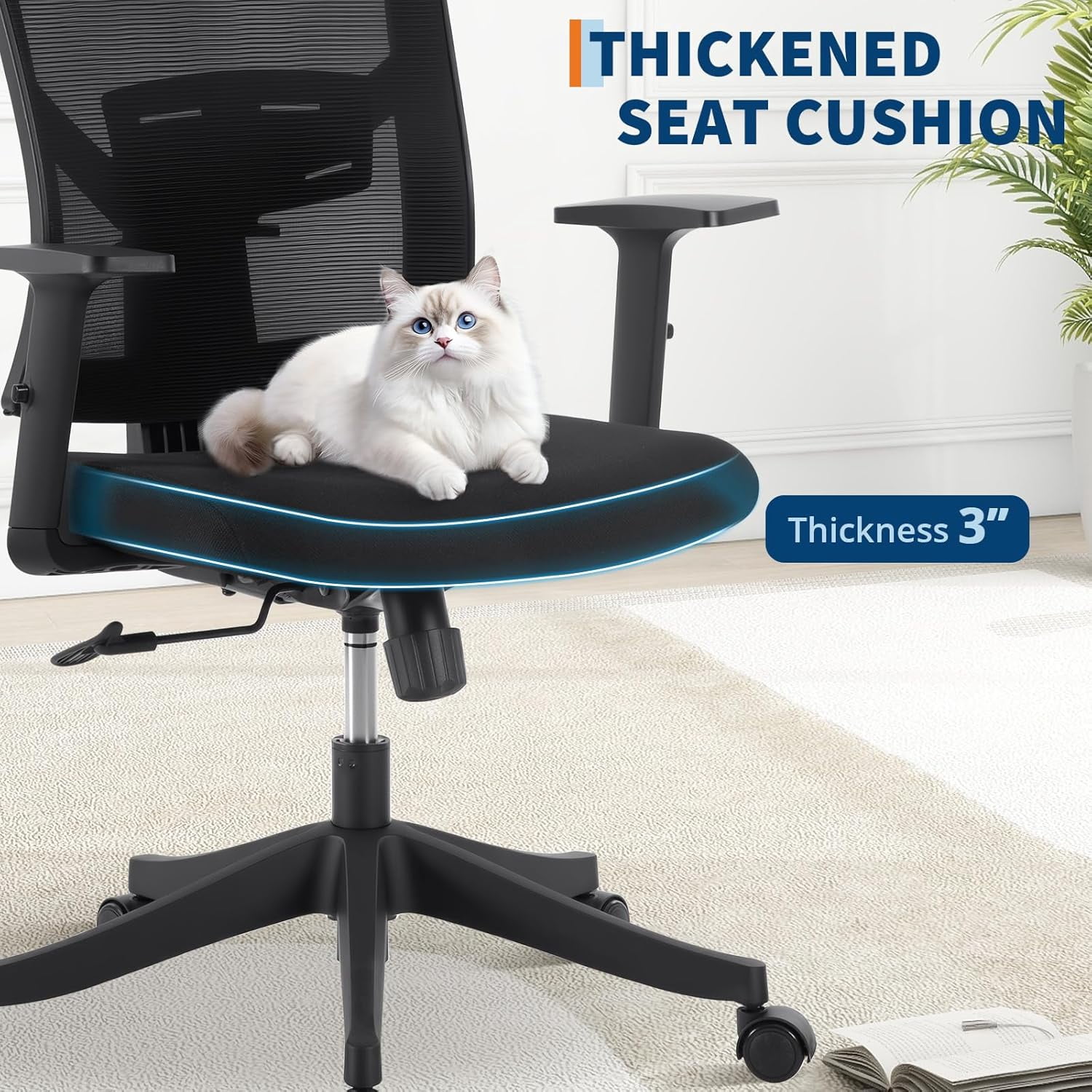 Rugerasy High Back Mesh Office Chair,Ergonomic Desk Chair Reclining,Full Ergonomic Support,Space-Saving Flip-Up Arms,Adjustable Headrest & Recline for Gaming,Black + Black