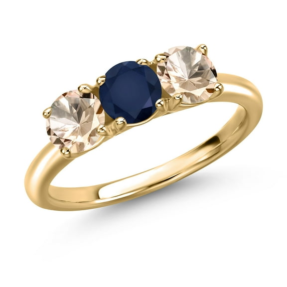 Gem Stone King 10K Yellow Gold Blue Sapphire and Peach Morganite Engagement Ring for Women | 1.40 Cttw | Round 5MM | Gemstone September Birthstone | Size 8