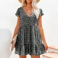thumbnail image 2 of Prolriy Robes Printemps Été pour Femmes 2025 Robes d'Été à Manches Courtes à Fleurs Col en V Boutonnée Robes Courtes pour Femmes, Robes pour Femmes Noir TTTG, 2 of 6
