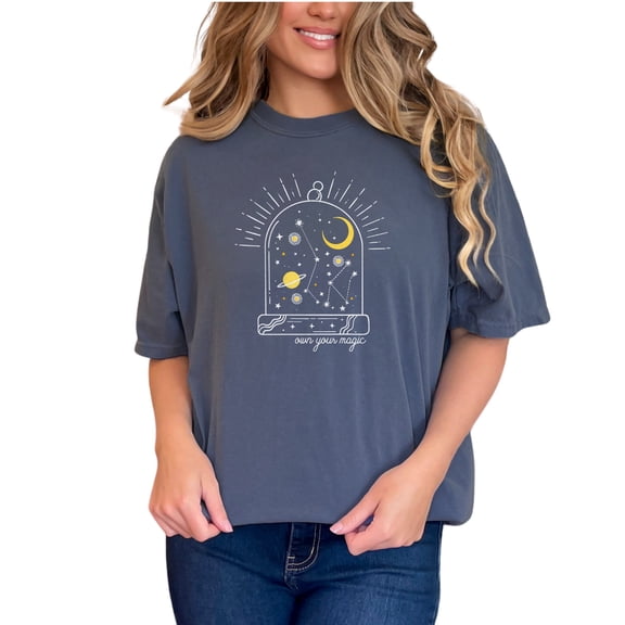 Own Your Magic, Boho Mystical & Celestial Inspired Art Merch, Denim Comfort Colors T-Shirt, Small
