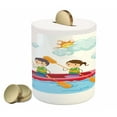 thumbnail image 1 of Sports Piggy Bank, Little Friends Siblings Riding a Kayak Together in Sunny Day Summer Sea Cartoon, Ceramic Coin Bank Money Box for Cash Saving, 3.6" X 3.2", Multicolor, by Ambesonne, 1 of 4