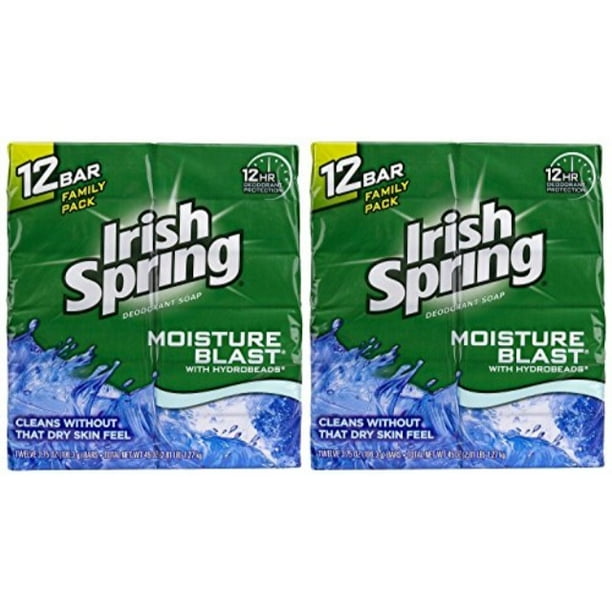 irish spring deodorant bar soap, moisture blast, 3.75 ounce bars, [2 x 12] 24count total