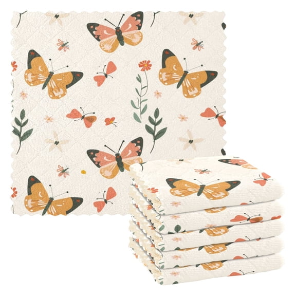 6 Pieces of Kitchen Towels 11x11Inch Kitchen Dish Cloths Kitchen Dish Towels Reuseable Cleaning Cloths Yellow Butterfly
