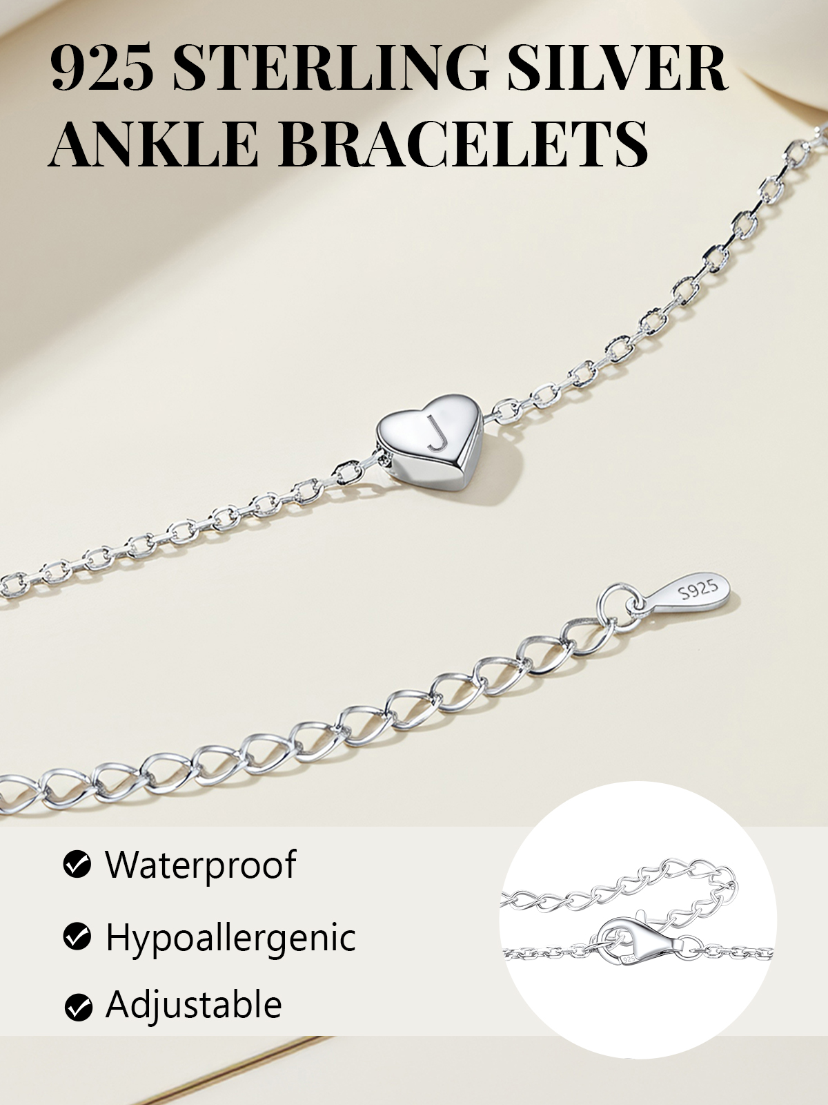 Silvora Initial J Anklet 925 Sterling Silver photo 6