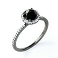 thumbnail image 3 of JeenMata Petite Pave Design - 1 TCW Round Shaped Lab Created Black Diamond and Moissanite - Classic Halo Engagement Ring - 18K Black Gold Plating over Silver, 3 of 7