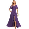 thumbnail image 1 of Vestido de dama de honor Deamify Simple, talla grande, color morado, 22 W, 1 of 7