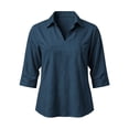 thumbnail image 3 of cocolona Womens Solid Color Collared Blouses 3/4 Sleeve Casual Shirts Summer Vacation Beach Tops, 3 of 7