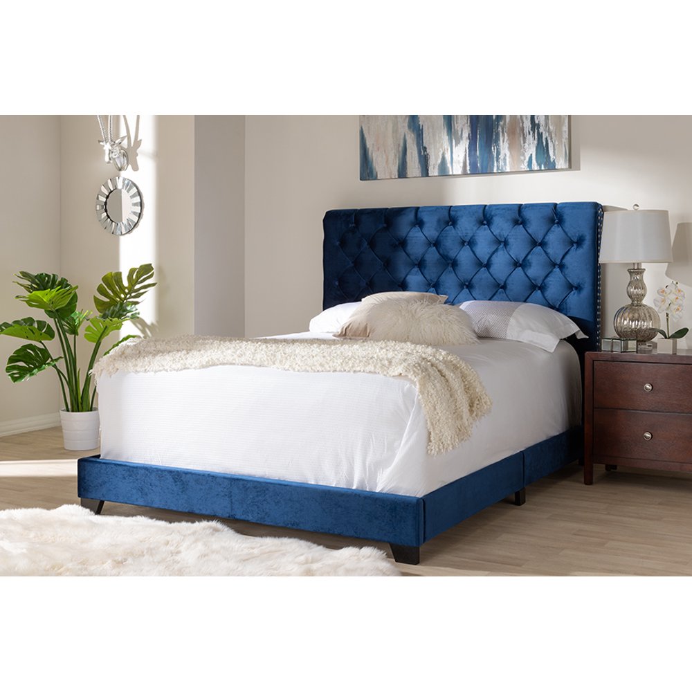 Baxton Studio Candace Luxe and Glamour Navy Velvet Upholstered Full