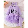 thumbnail image 2 of HWJAD Hello I'm New Here Newborn Girls Clothes Baby Girl Outfits Infant Girls Long Sleeve Romper Skirt Leg Warmer Headband Set, 2 of 11