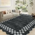 thumbnail image 2 of Garvee 5'x7' Scalloped Area Rug, Geometric Checkered Bordered Indoor Rugs Washable Rug Stain-Resistant Low Pile Carpet for Living Room Bedroom Home Decor, Dark Gray, 2 of 9