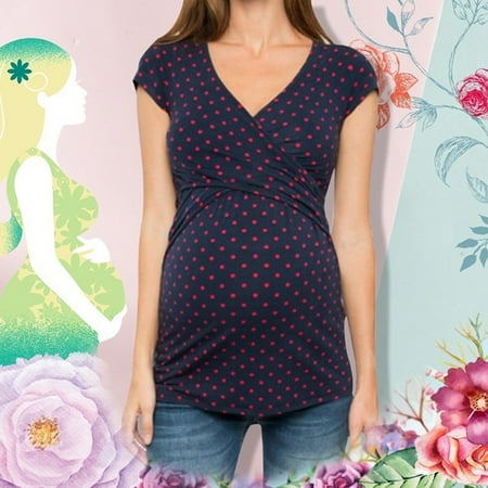 

TANGNADE Women s Comfy Short Sleeve Nursing Dot Print Top for Breastfeeding