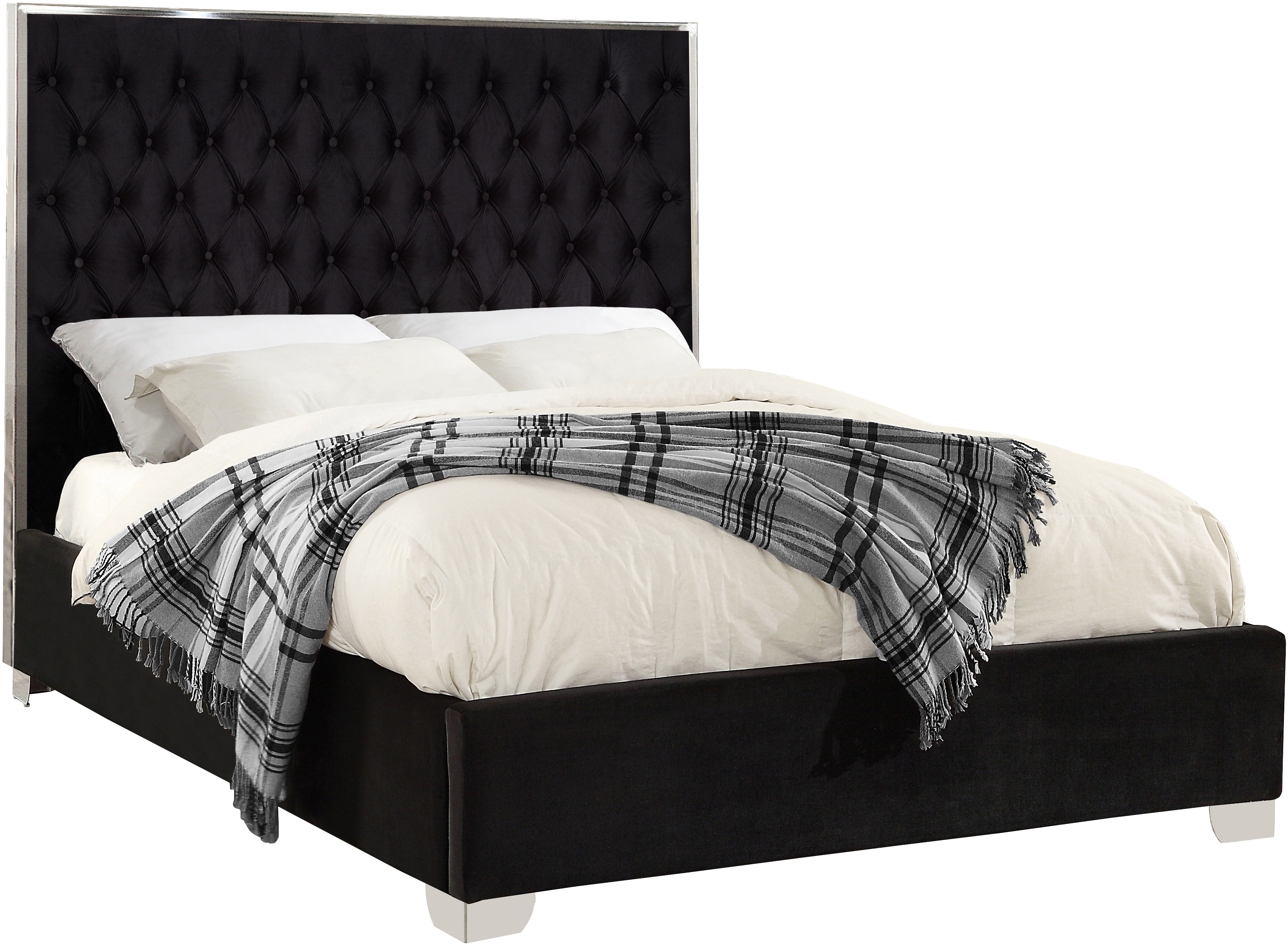 Meridian Furniture Lexi Velvet Queen BedColorBlack Velvet,StyleContemporary