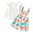 thumbnail image 5 of Odeerbi Infant Boys Girls Fall Outfits Rib Knit Ruffle Tops Floral Overall Shorts Set Children's Long Sleeve Round Neck Tops Pant Set White, 5 of 9