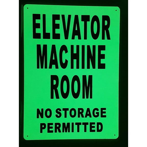 ELEVATOR MACHINE ROOM SIGN GLOW IN THE DARK (HEAVY DUTY,ALUMINUM SIGN 10X14,Photoluminescent SIGN )