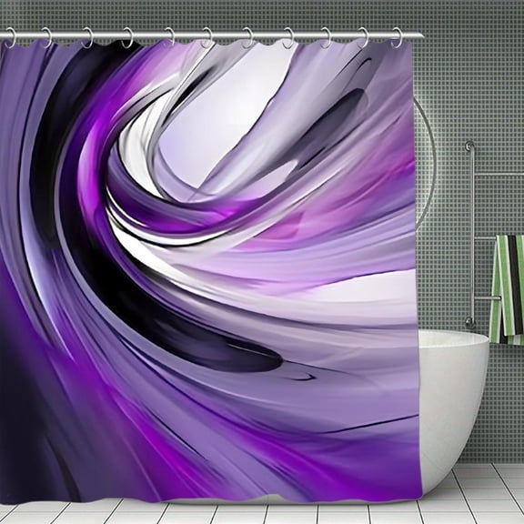 Purple Gray Abstract Swirl Print Shower Curtain,Modern Fabric Waterproof Shower Curtain Set with Hooks,70.8×70.8Inch
