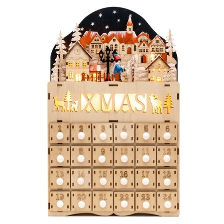 Christmas Villages Collectibles Best Choice Products Wooden Christmas Village Advent Calendar w/ Battery-Operated LED Light Background ()