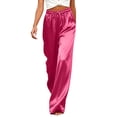 thumbnail image 2 of yeiolnoer Satin Pants for Women Loose Fit Wide Leg Trousers Lightweight Drawstring High Waisted Pants Trendy Clothes, 2 of 7