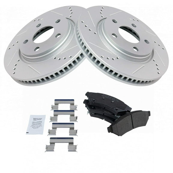 TRQ Performance Brake Rotor Drilled & Slotted & Posi Metallic Pad Front Kit