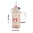 thumbnail image 2 of Yucurem Clear Square Glass Cups with Pink Bow, 400ml Heat Cold Resistant Drinkware, Drinking Glasses for Water, Juice, Iced Coffee, Milk, Tea, 2 of 10
