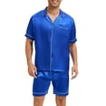 thumbnail image 5 of INSPIRE CHIC Mens Satin Pajama Sets Short Sleeves Summer 2 Piece Loungewear Sleepwears Nightwear L Blue, 5 of 6