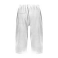 thumbnail image 4 of Women Linen Shorts Elastic Waist Hem Fork Straight Leg Pants Casual Lightweight Baggy Hiking SweatShorts with Pocket White S, 4 of 4