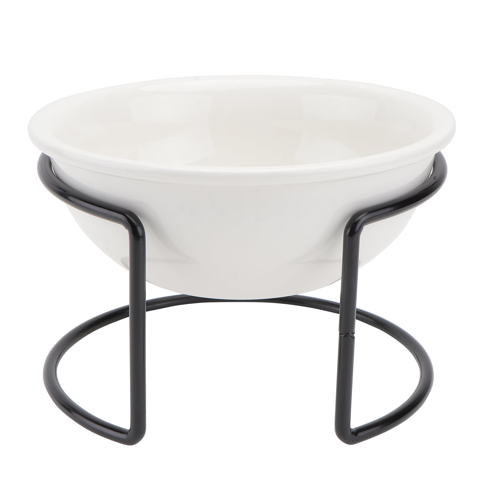 GAXIRE 1Pc Ceramic Pet Feeding Bowl with Iron Holder White Simple Design for Small Pets