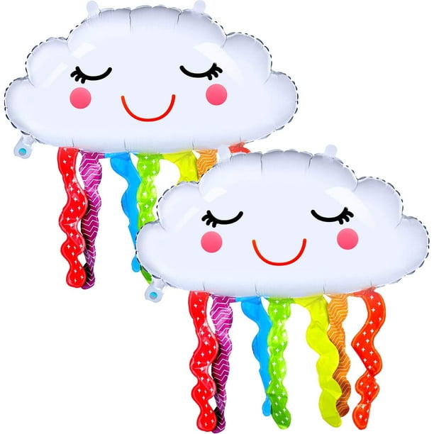 Paquete de 6 globos de papel de aluminio con forma de nube de arco iris, globos de papel de Mylar con nube de arco iris, globos con borlas de cara sonriente, decoraciones para fiesta de bienvenida de bebé de cumpleaños Ormromra WMZL-1298