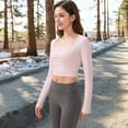 thumbnail image 3 of Women's Long Sleeve Square Neck Cropped Activewear Top with Fitted Design - Large, Pink, 3 of 6
