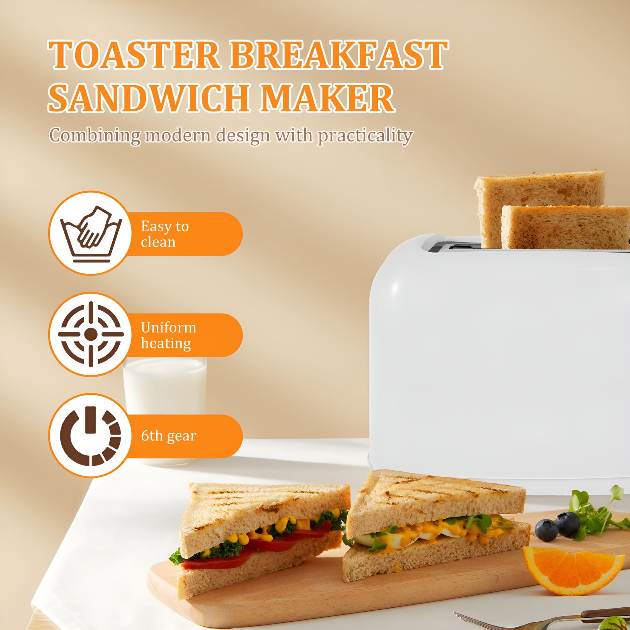HIBIBUD 2026 New 2 Slice Bread Toaster with Double Wide Slots,6 Settings Slice Toaster with Removable Tray,Practical Small Toaster for Kitchens and Home Compact Toaster
