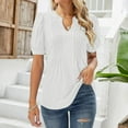 thumbnail image 2 of T Shirts For Women Womens Tops V Neck Tops Puff Short Sleeve T Shirt Pleated Floral Printed Tunic Blouse Shirts, 2 of 7