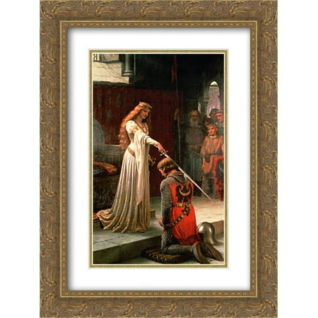 The Accolade 2x Matted 18x15 Gold Ornate Framed Art Print by Edmund Blair Leighton