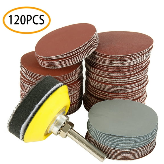 Willstar 120 Pieces Sanding Disc Pads 2 Inch Sanding Discs Velcro Sandpaper with Sanding Polish Pad Plate and Sponge Pad for Rotary Tools for Drill Sander
