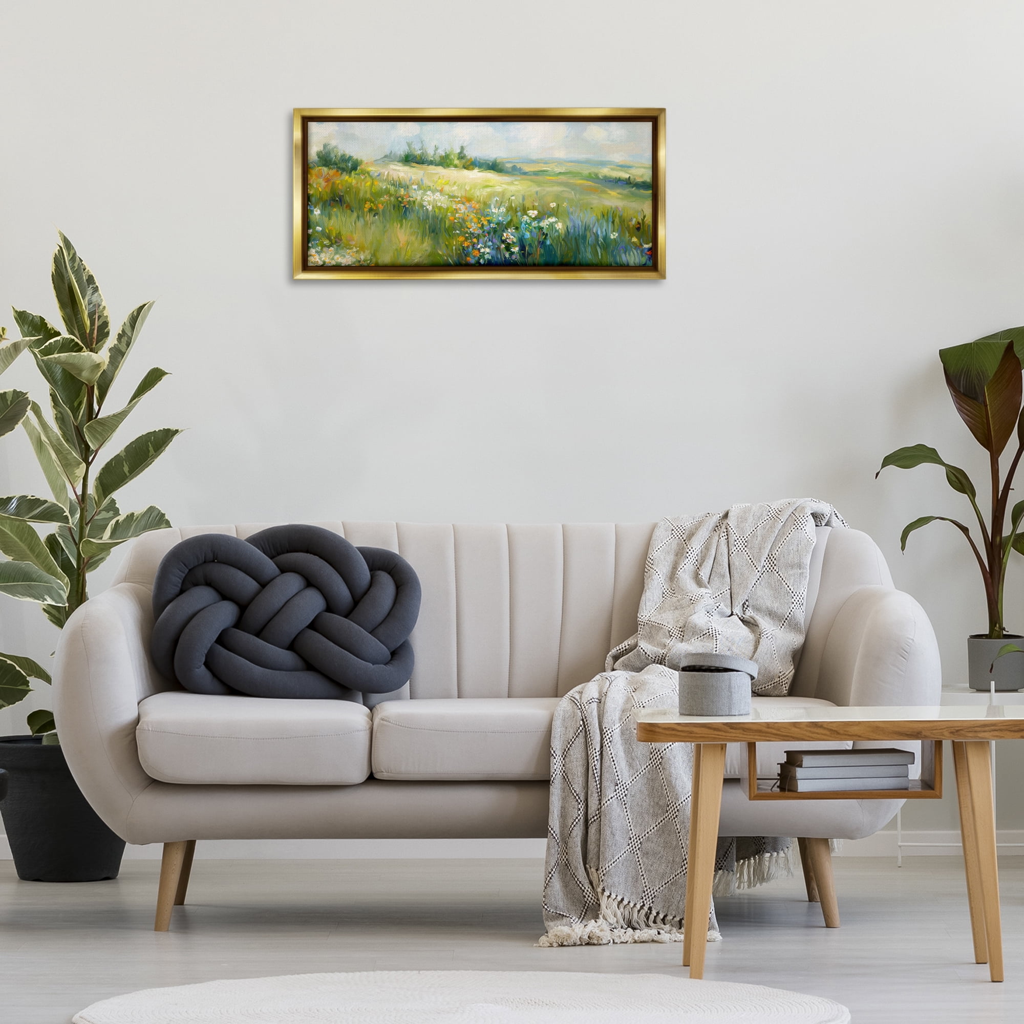 Stupell Industries Prairie Panorama Scene Landscape & Nature Painting Gold Floater Framed Canvas Art Print Wall Art, 31 x 14