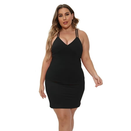 Womens Plus Size Nightgowns Full Slip Dresses Sexy V Neck Slip Lingerie Babydoll Nightgown Solid Color Sleeveless Chemise Sleepwear  Black XL