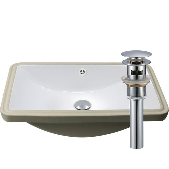 Novatto NP-U213907CH Ensemble de Drain de Trop-Plein d'Évier Rectangulaire Encastré en Porcelaine Blanche, Chrome