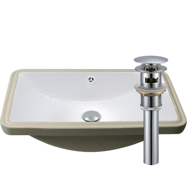 Novatto NP-U213907CH Rectangular Undermount White Porcelain Sink Overflow Drain Set, Bchrome