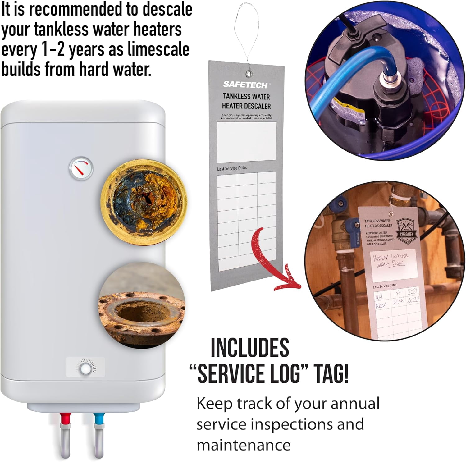 Safetech Tankless Water Heater Flushing Kit with Screw-Top Lid, Premium Braided Hoses, 1/6 HP Utility Pump, and Pump Grate - Just Add Vinegar