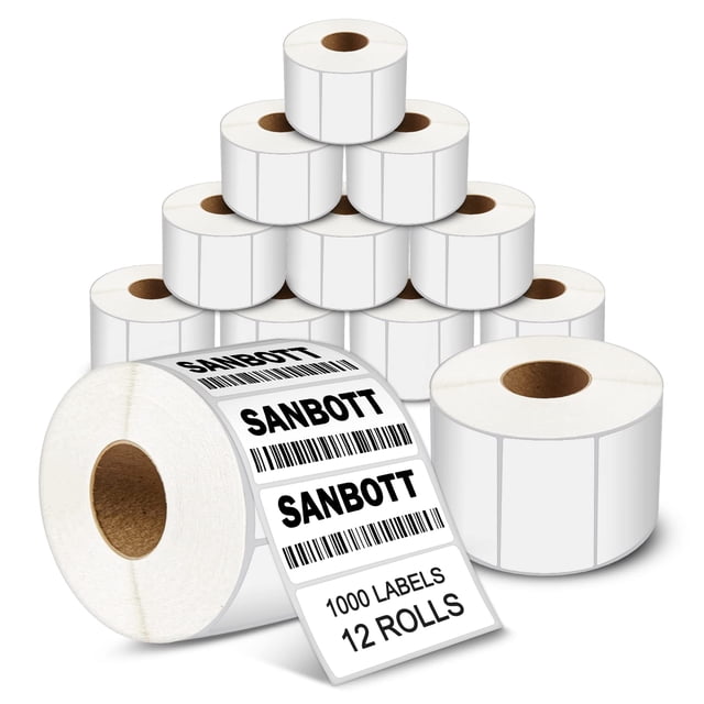 Etiquetas térmicas directas SANBOTT de 2.25 x 1.25 pulgadas, 12 rollos de 1000 etiquetas