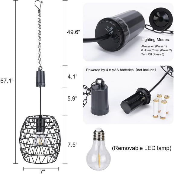 FGERFE-Battery Operated Outdoor Hanging Light — Outdoor Indoor Pendant Chandelier Waterproof Porch Gazebo Patio Pendant Lantern Chandelier Lighting