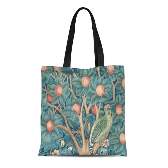 SIDONKU Canvas Tote Bag Fine the Woodpecker Detail of Morris William 1834 Reusable Handbag Shoulder Grocery Shopping Bags